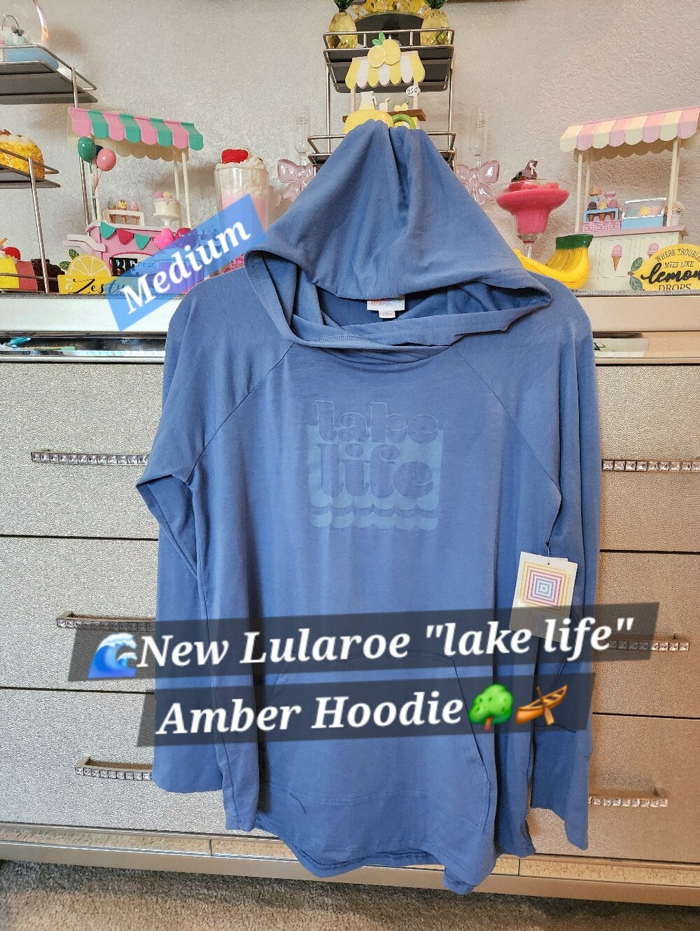 LuLaRoe Amber Hoodie - Muted Blue MEDIUM LARGE